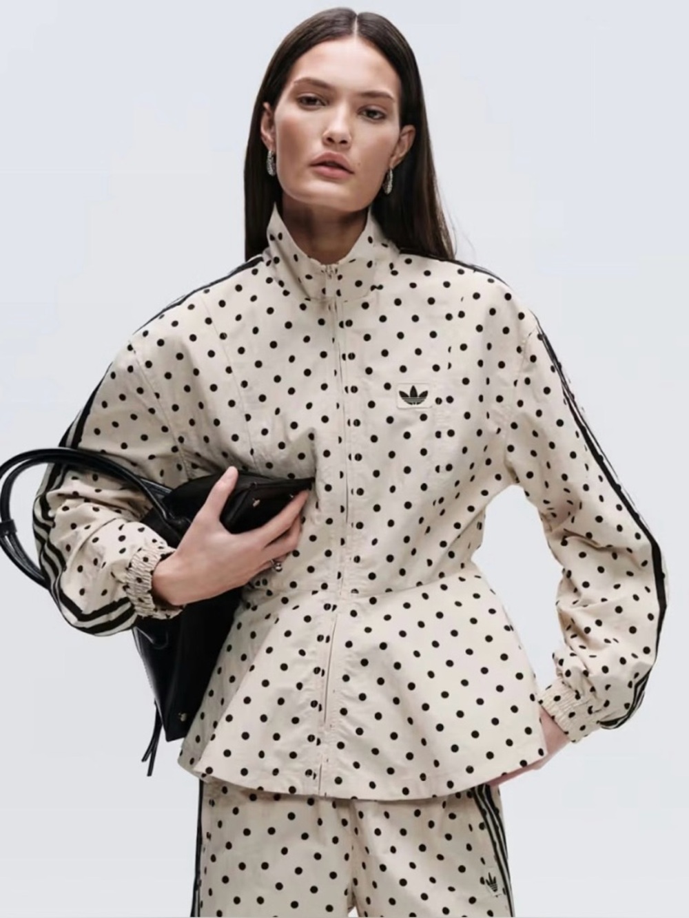 Adidas Cream & Black Polka Dot Bomber Jacket